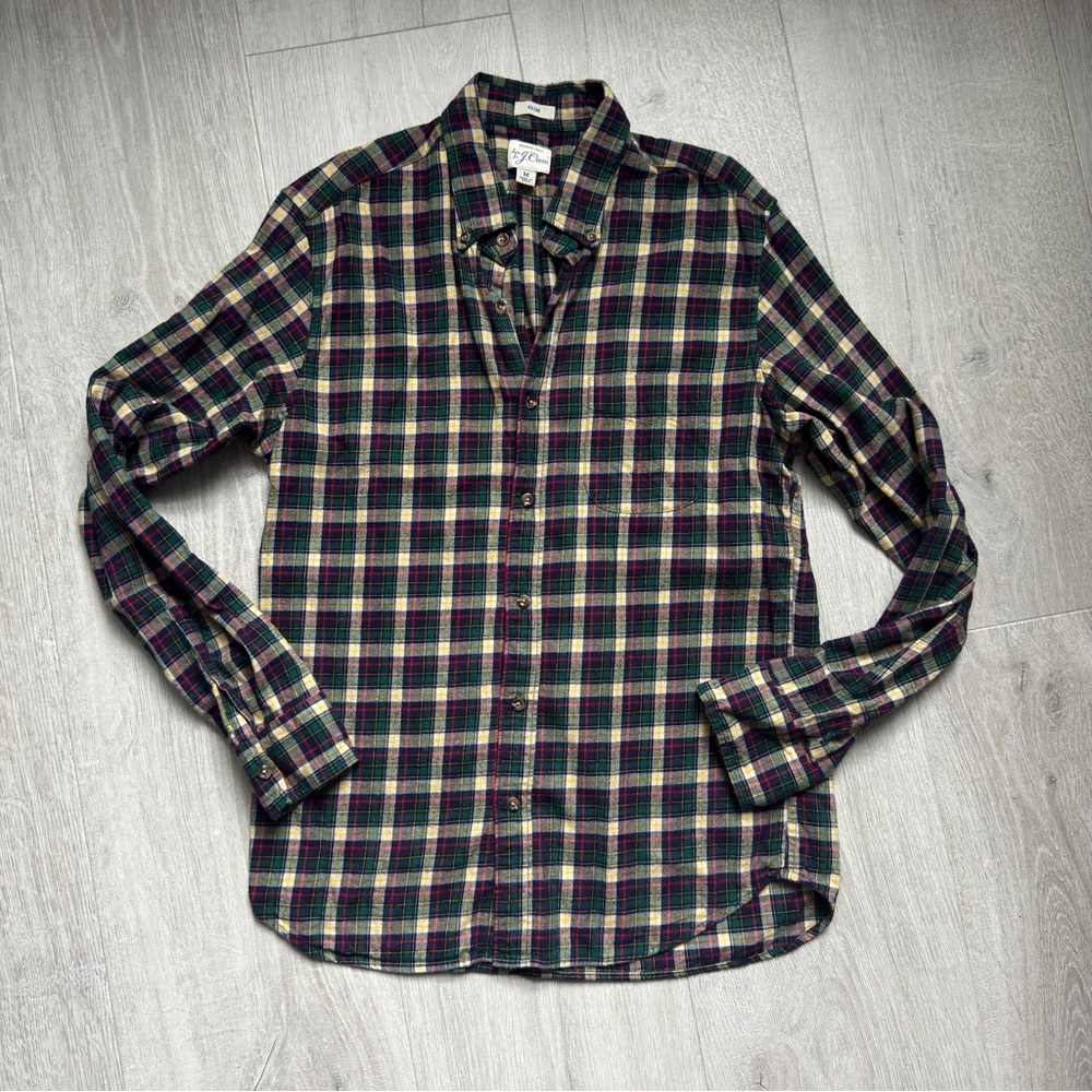 J. Crew Green and Purple Casual Button Down Shirt
